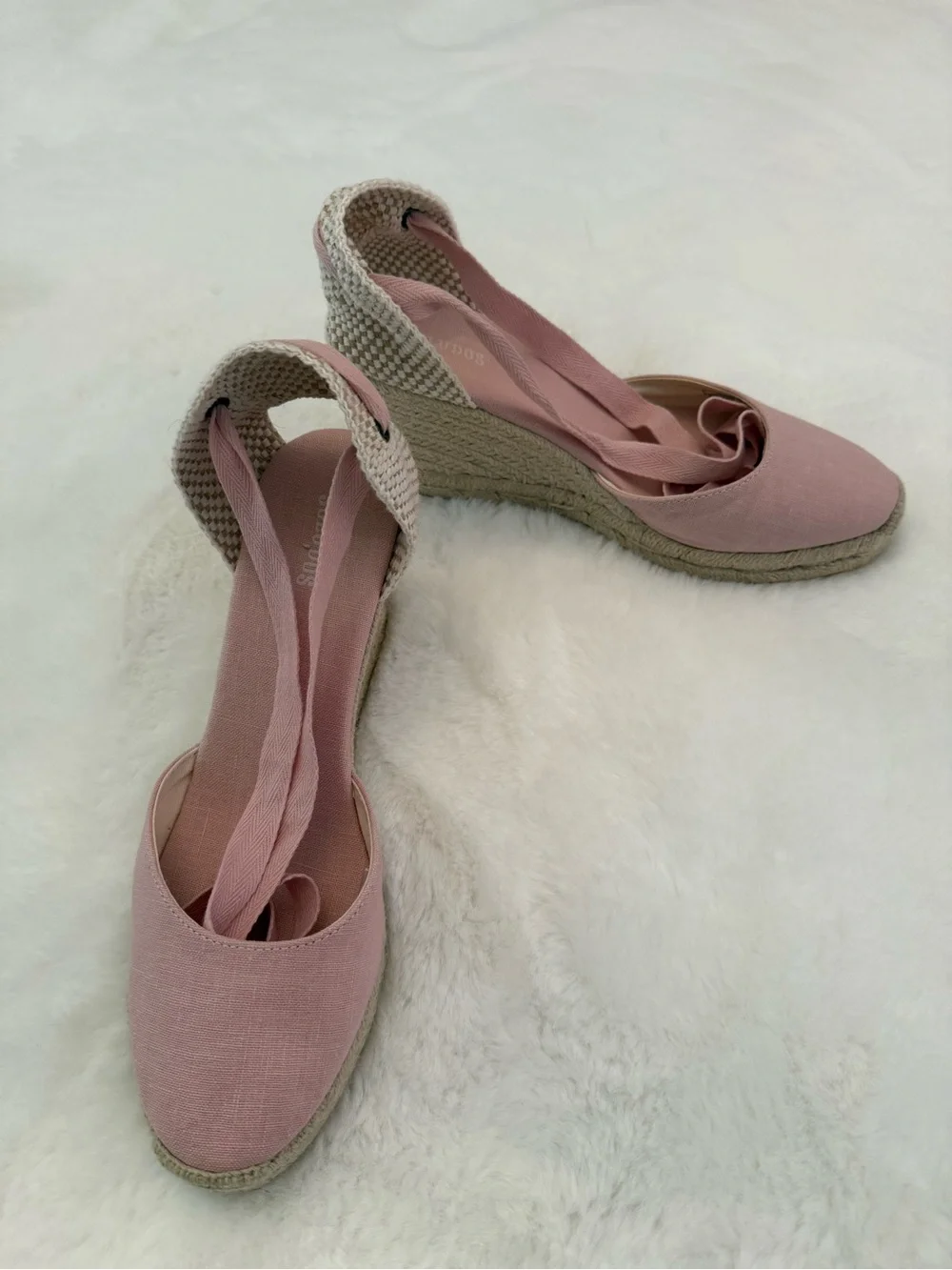 Soludos Blush Canvas Espadrille Wedge with Ankle Wrap